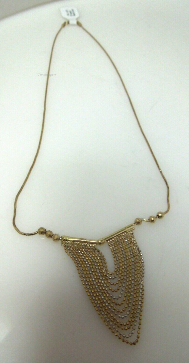 s568 14kt Yellow White Gold Two tone Draped Necklace Made In Italy Signed 5.8g 