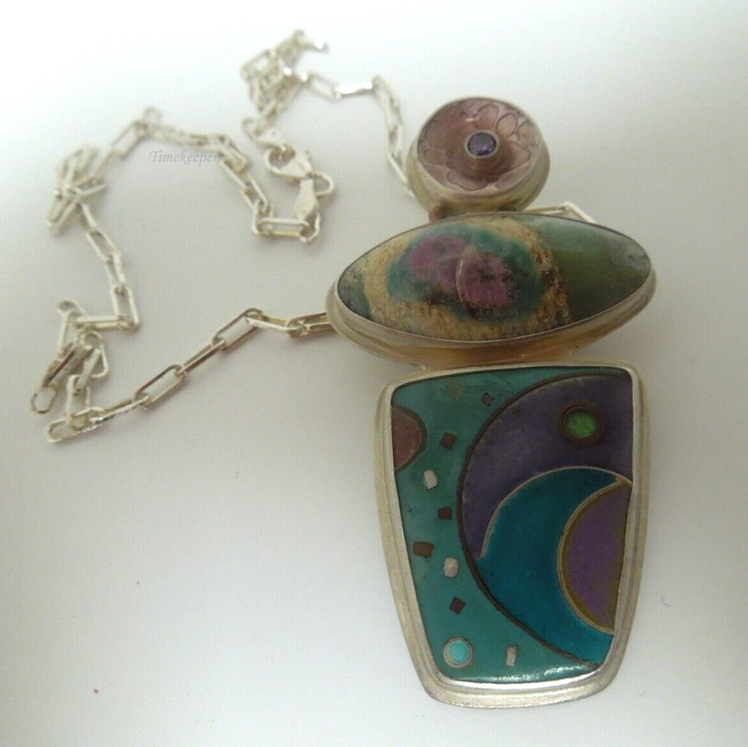 s151 Paula sparks Studio Sterling Silver Enamel Pendant Necklace