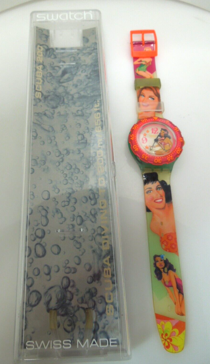 s487 Swatch Watch VINTAGE Hula Beach Pinup Girl New Old Stock