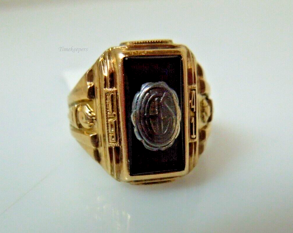 s982 10kt Yellow Gold Black Onyx 1941 GHS Class Ring Size 5 3/4 (US) Signed 6.5g