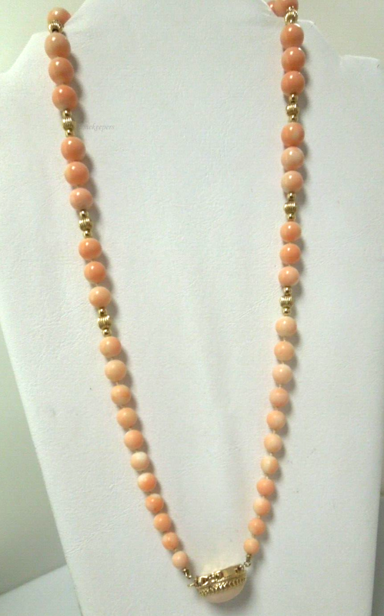 s958 14K Yellow Gold Angel Skin Coral Graduated Beaded Necklace 24" Long