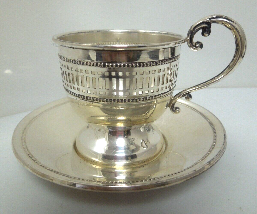 s358 Bead by Fisher Sterling Silver Demitasse Cup with Liner and Saucer