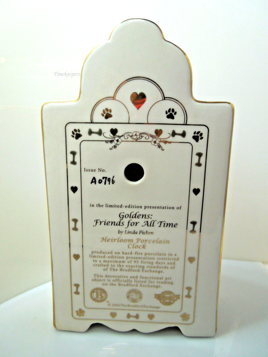 s876 Bradford Exchange Porcelain Clock "Goldens Are Friends for All Times" No. A 0796  