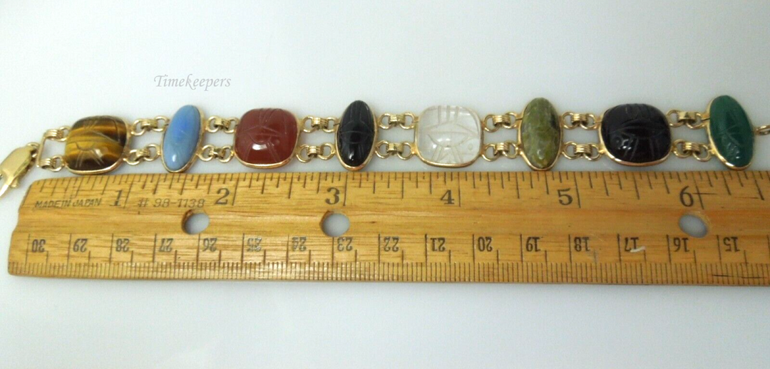 s936 14k Yellow Gold Carved Multi Color Gemstone Scarab Bracelet 24.2g/6 1/2"  