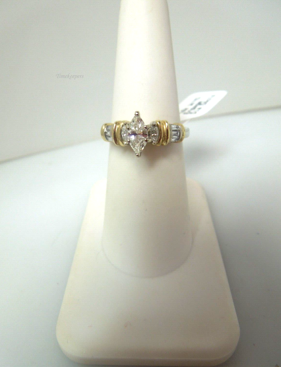 s387 14k Solid Two Tone Gold Marquise Natural .54 CTS Diamond Engagement Ring 7(US) Signed 