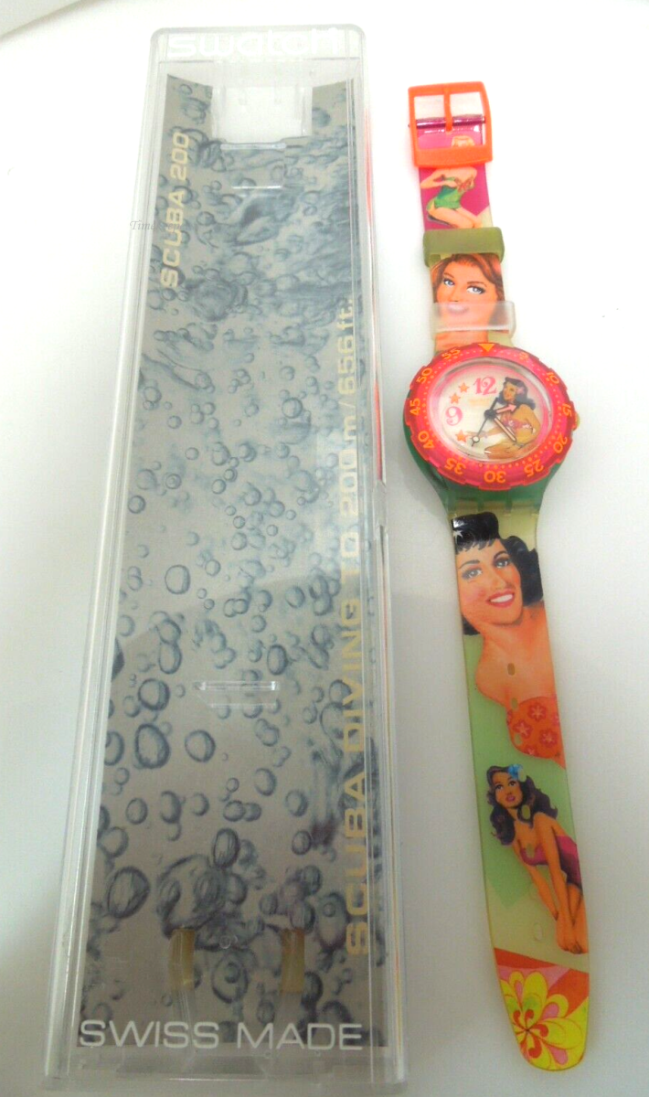 s487 Swatch Watch VINTAGE Hula Beach Pinup Girl New Old Stock