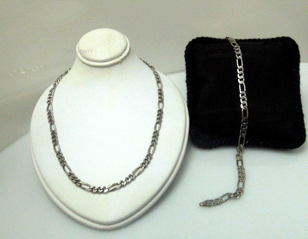 s411 Set of 2 Figaro Link Chain Bracelet 9 1/2" and Necklace Chain Choker 16"