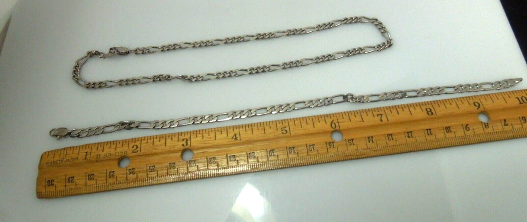 s411 Set of 2 Figaro Link Chain Bracelet 9 1/2" and Necklace Chain Choker 16"