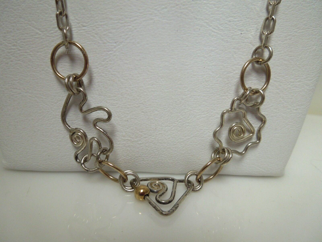 s739 Vintage Sterling Silver Geometrical Shapes Long Necklace 30" Signed 34g  