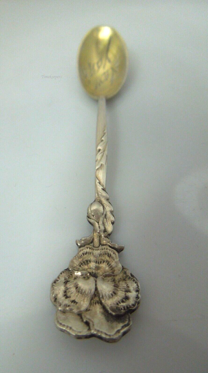 t094 Tiffany Floral Demitasse Spoon Pansy 1885 AESTHETIC Sterling Silver .925 Mono