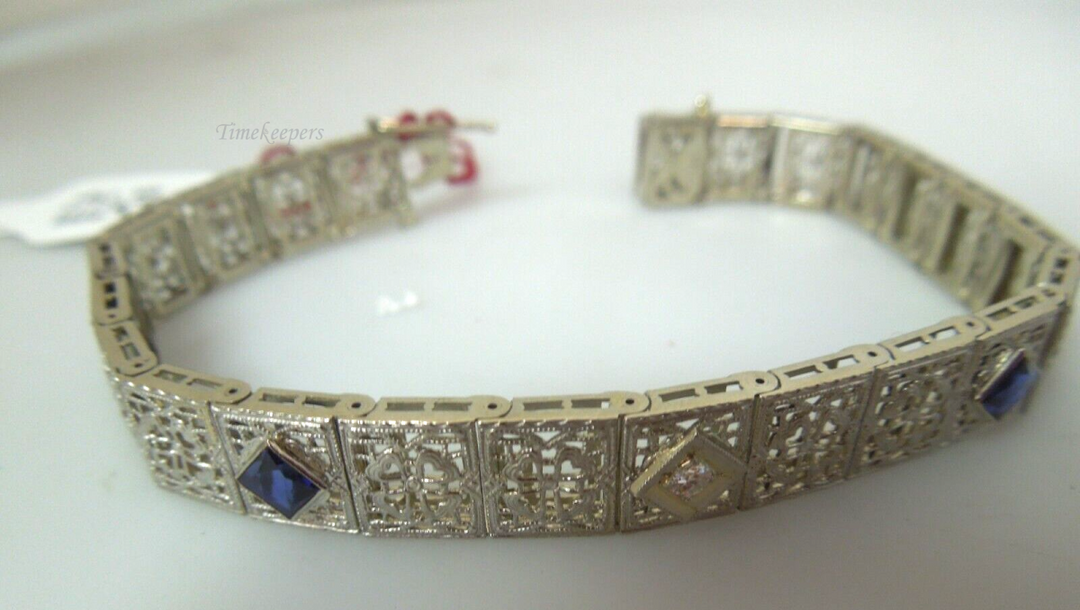 s367 14kt White Gold Filigree Sapphire and Diamond Bracelet 6 1/2"