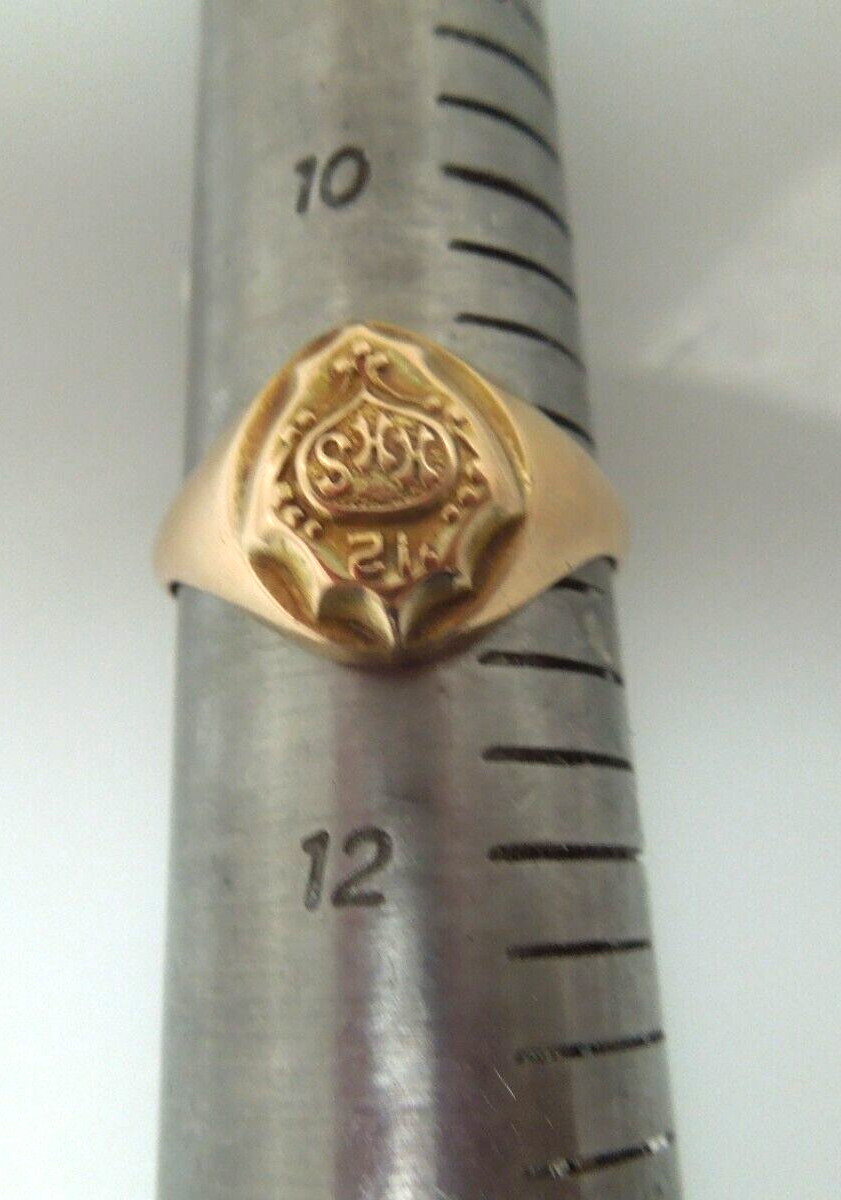 s197 (10kt ) Rose Gold 1912 HHS Ring Size 10 3/4 Signed 6.6g