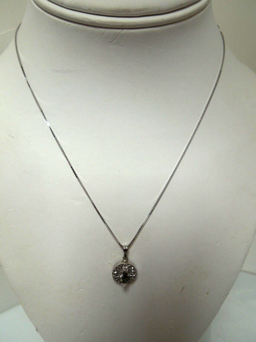 s160 14kt White Gold Diamond Accent Green Stone Pendant Necklace 16"