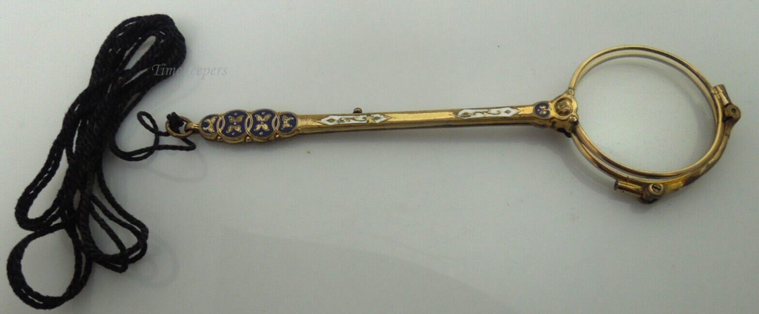 s203 Victorian Antique Lorgnette Folding Opera Glasses Gold filled Enamel Ornate Handle Excellent