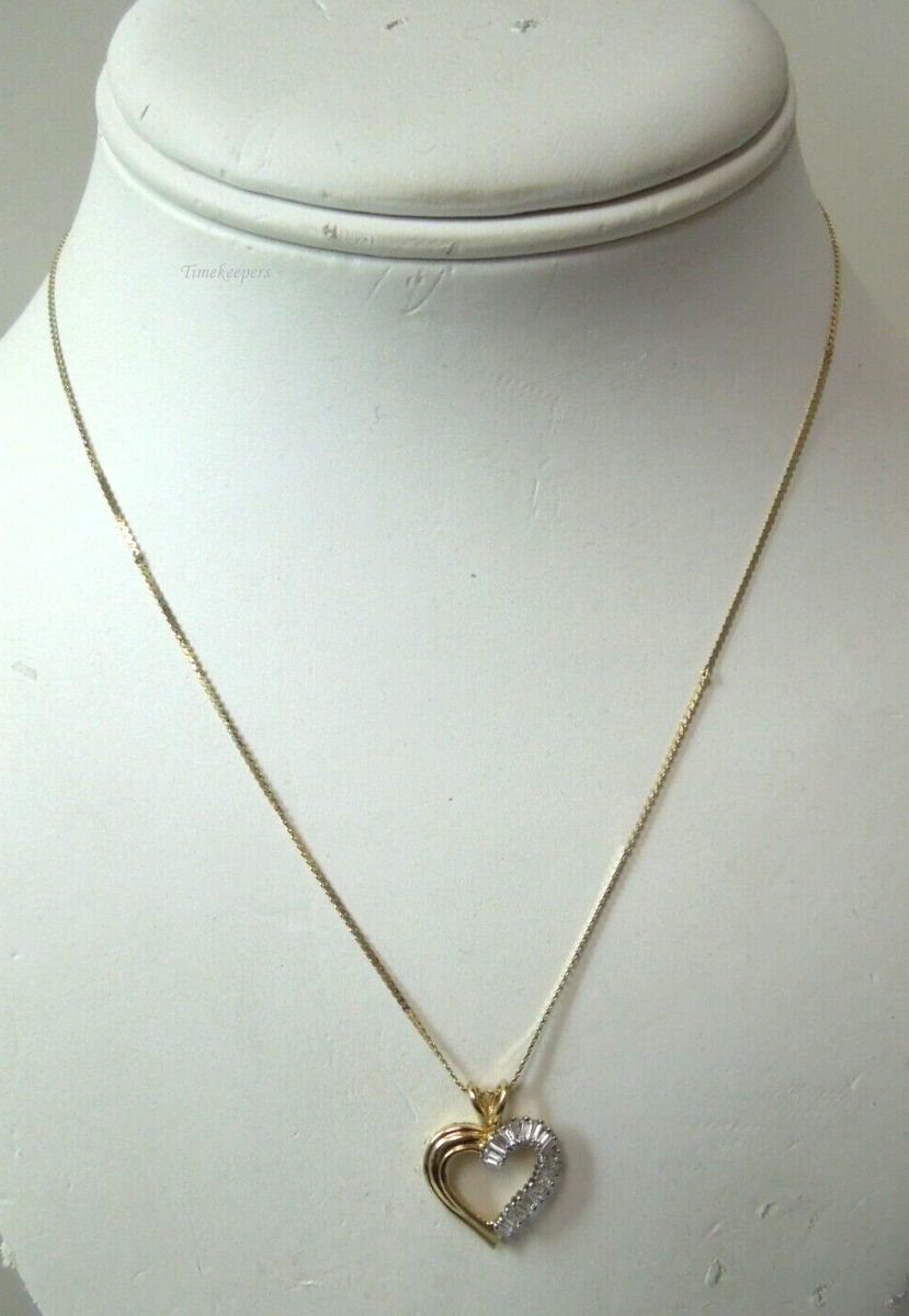 s984 14kt Yellow Gold 16" Baguette Diamond .20 cts Serpentine Chain Open heart Necklace 3g