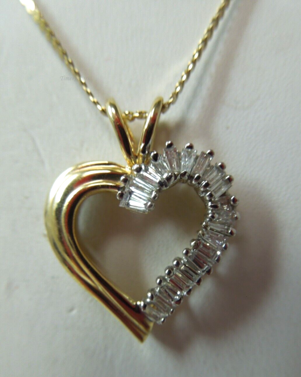 s984 14kt Yellow Gold 16" Baguette Diamond .20 cts Serpentine Chain Open heart Necklace 3g