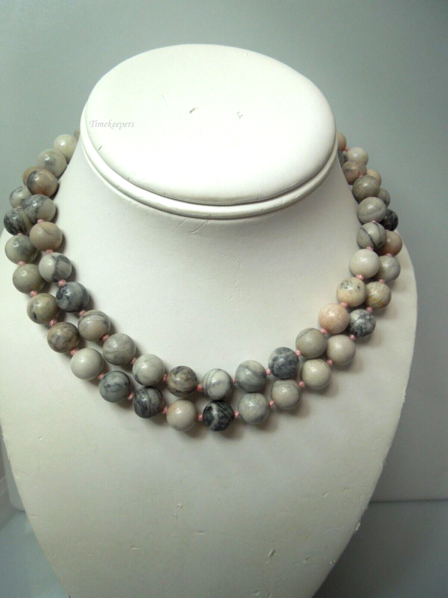 s106 Vintage Matte Pink Zebra Stripe Jasper Beaded Necklace 30"