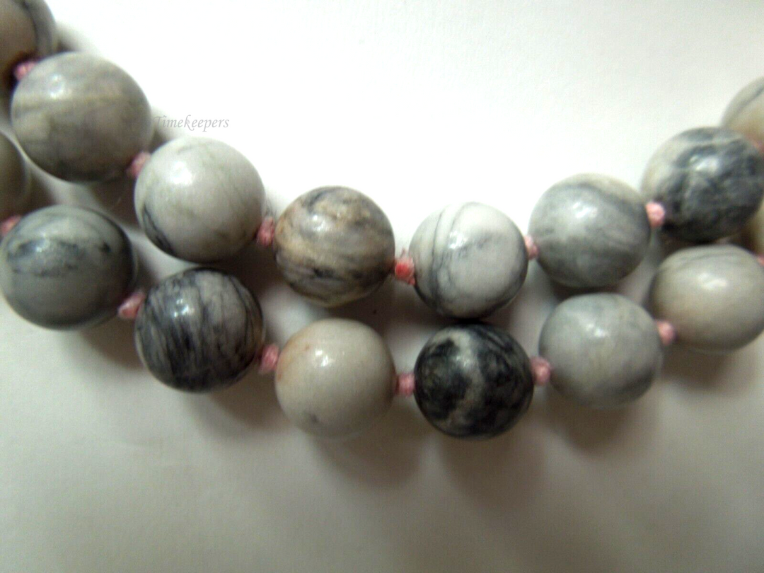 s106 Vintage Matte Pink Zebra Stripe Jasper Beaded Necklace 30"