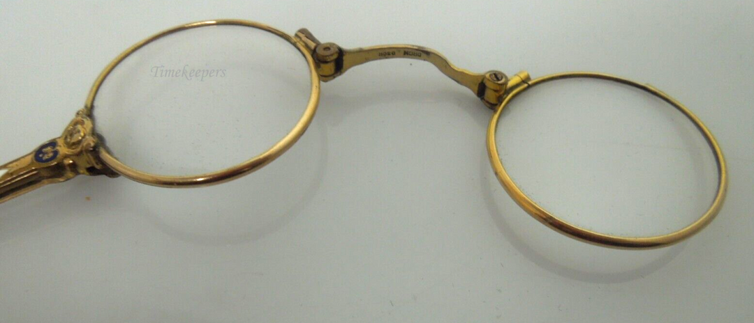 s203 Victorian Antique Lorgnette Folding Opera Glasses Gold filled Enamel Ornate Handle Excellent