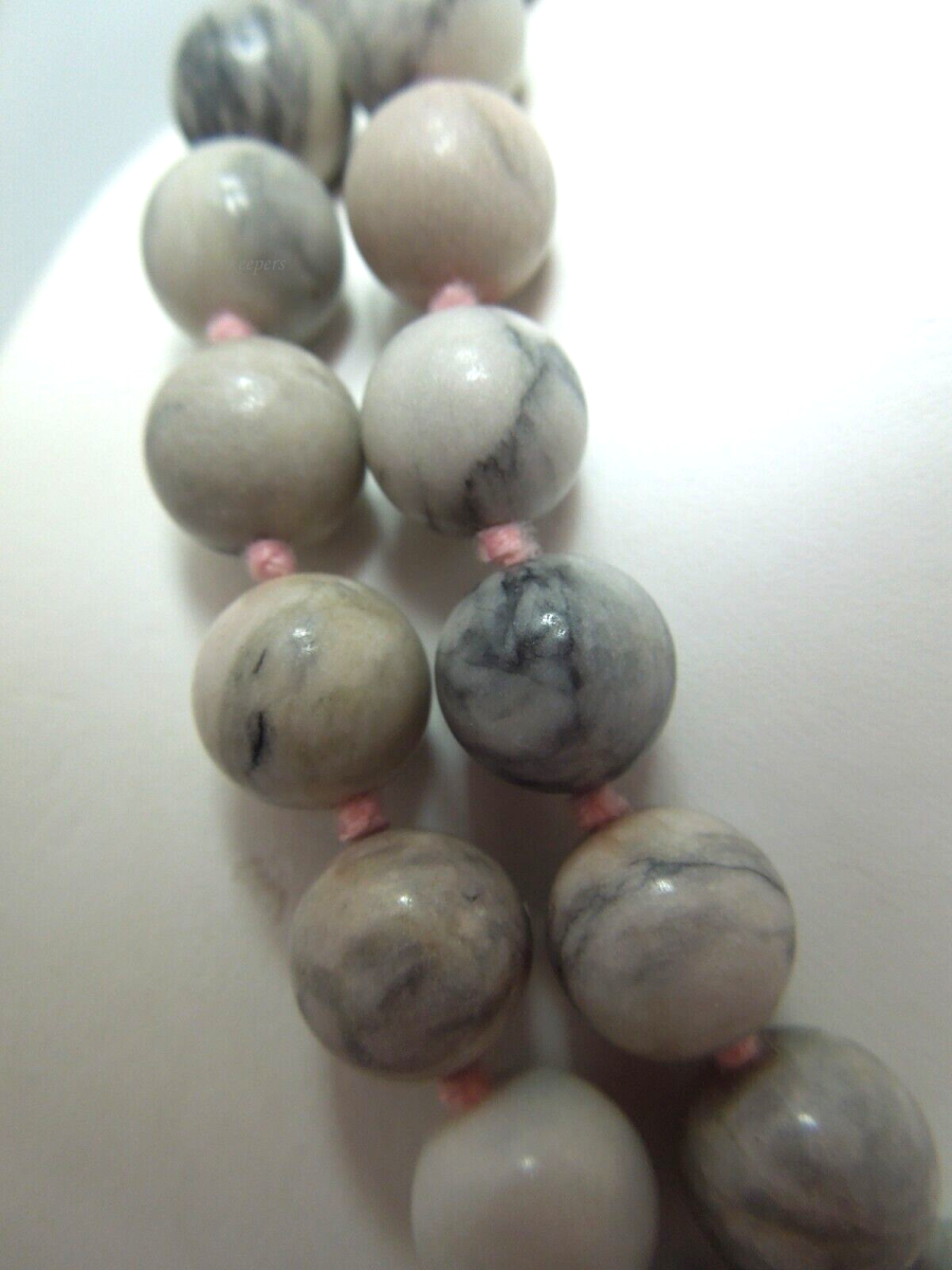 s106 Vintage Matte Pink Zebra Stripe Jasper Beaded Necklace 30"