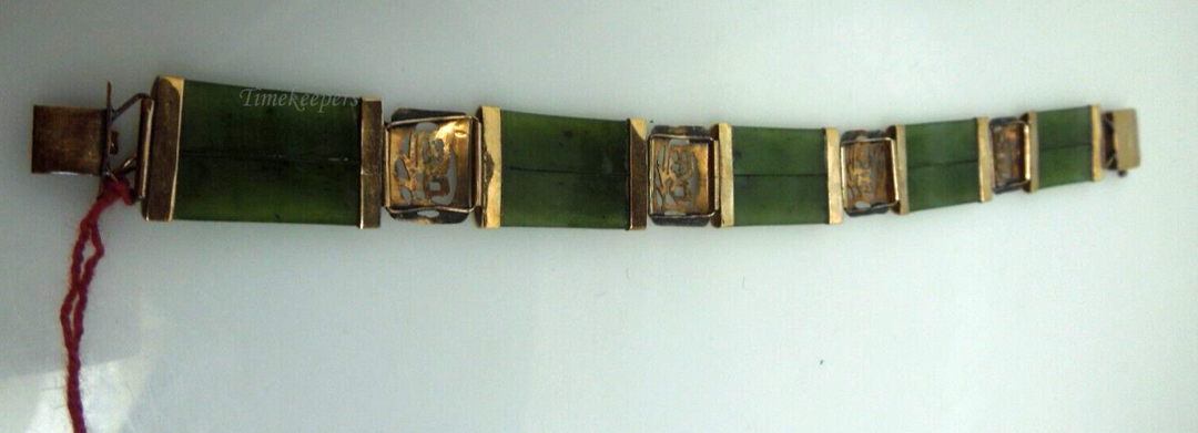 s912 Double Fu Fuku Fortune Jade Bracelet with 14K Yellow Gold 7"