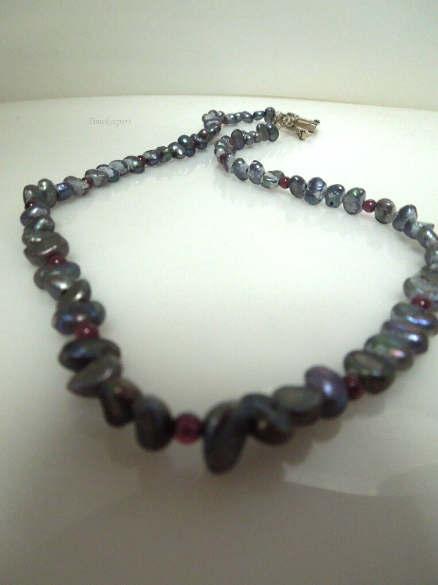 s740 Vintage 5-6mm Nugget Beaded Necklace Sterling Silver Closure