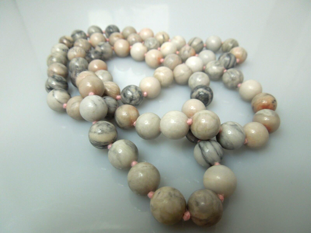 s106 Vintage Matte Pink Zebra Stripe Jasper Beaded Necklace 30"