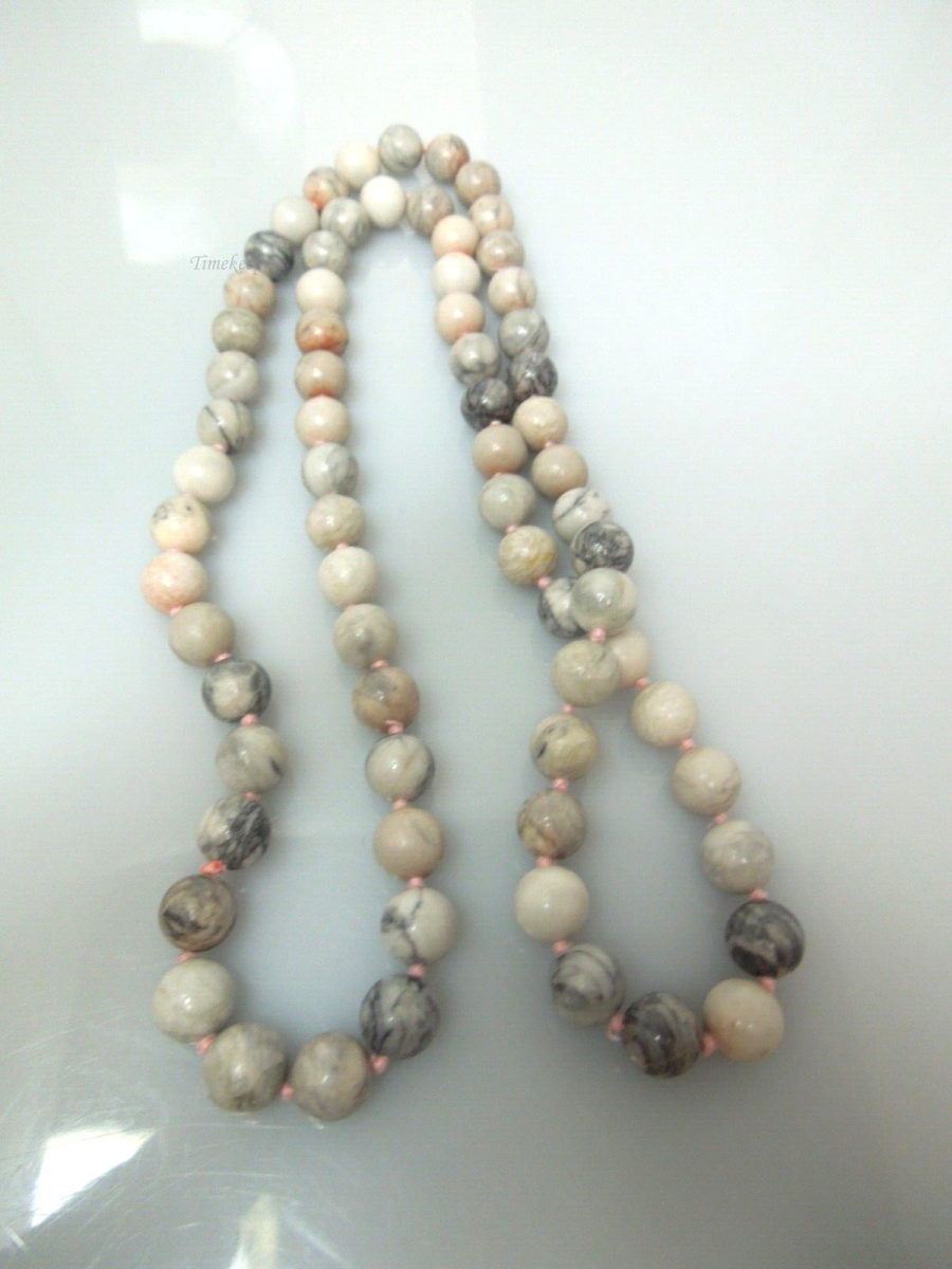 s106 Vintage Matte Pink Zebra Stripe Jasper Beaded Necklace 30"