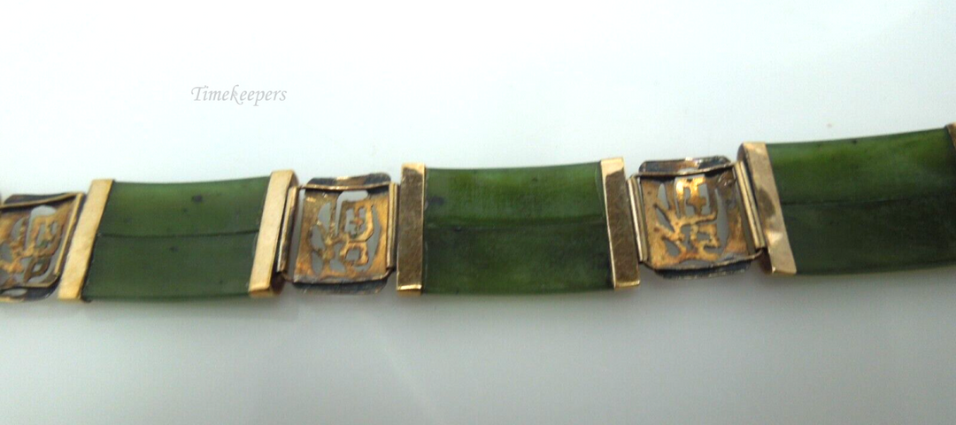 s912 Double Fu Fuku Fortune Jade Bracelet with 14K Yellow Gold 7"