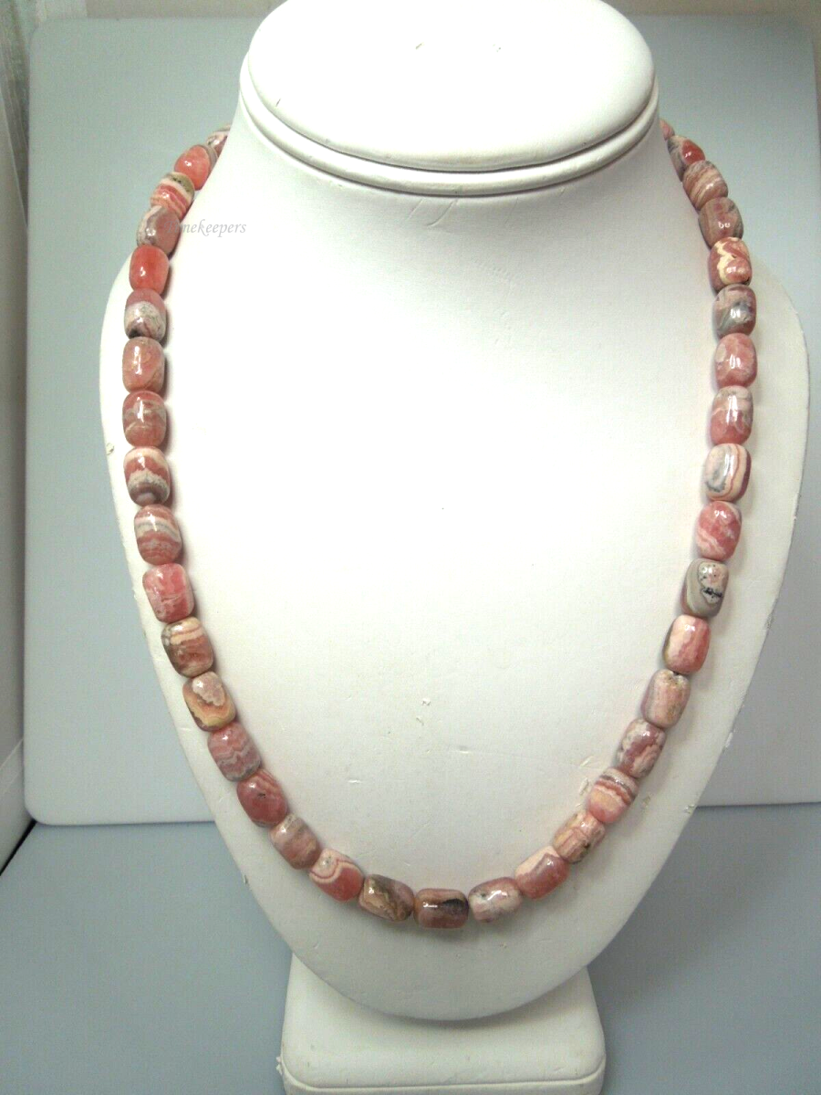 s107 Vintage Polished Pink Agate Necklace 19"