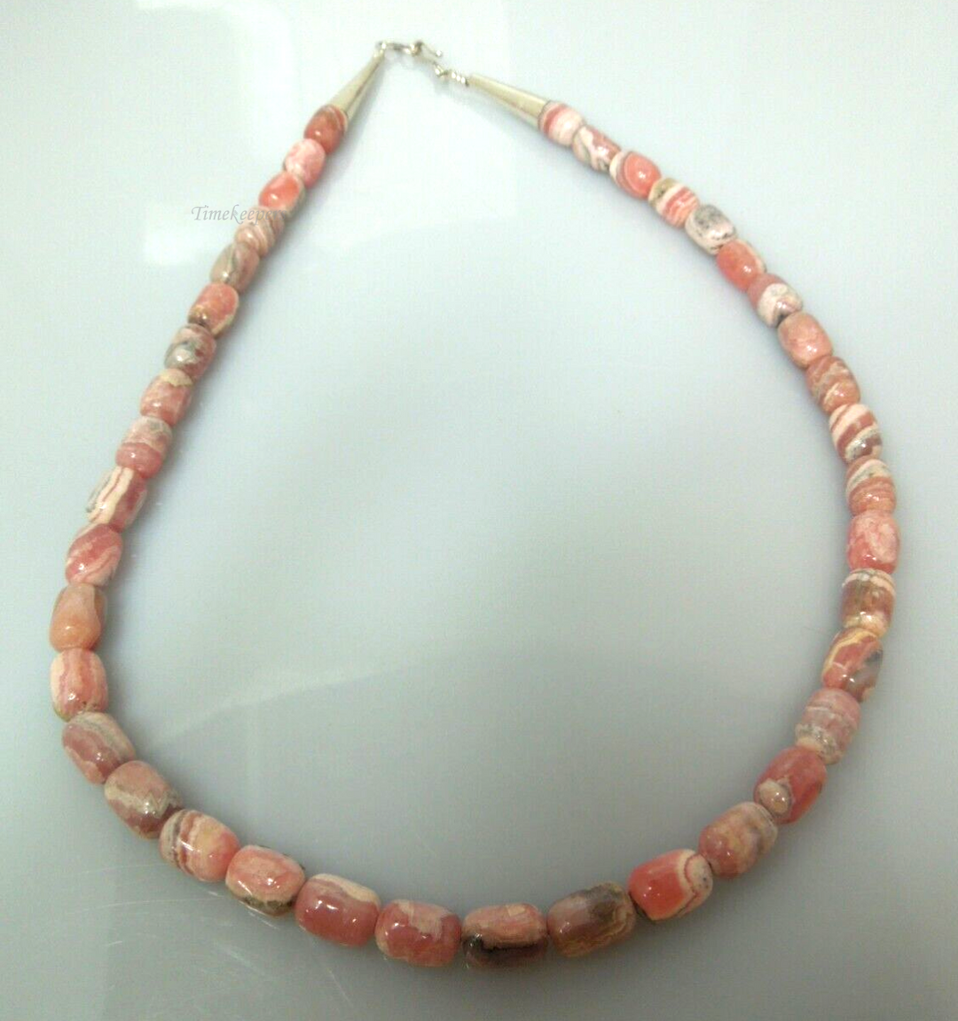 s107 Vintage Polished Pink Agate Necklace 19"