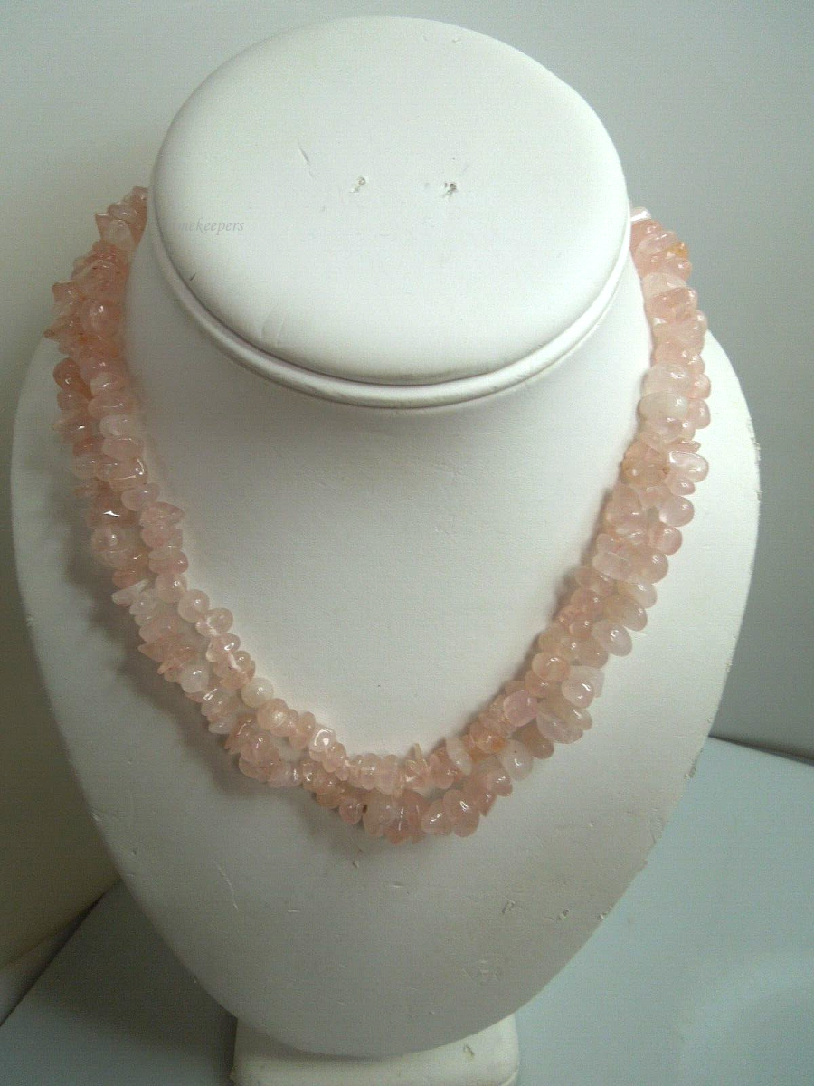 s296 Very Pretty Real Rose Quartz Beaded Long Necklace 32"