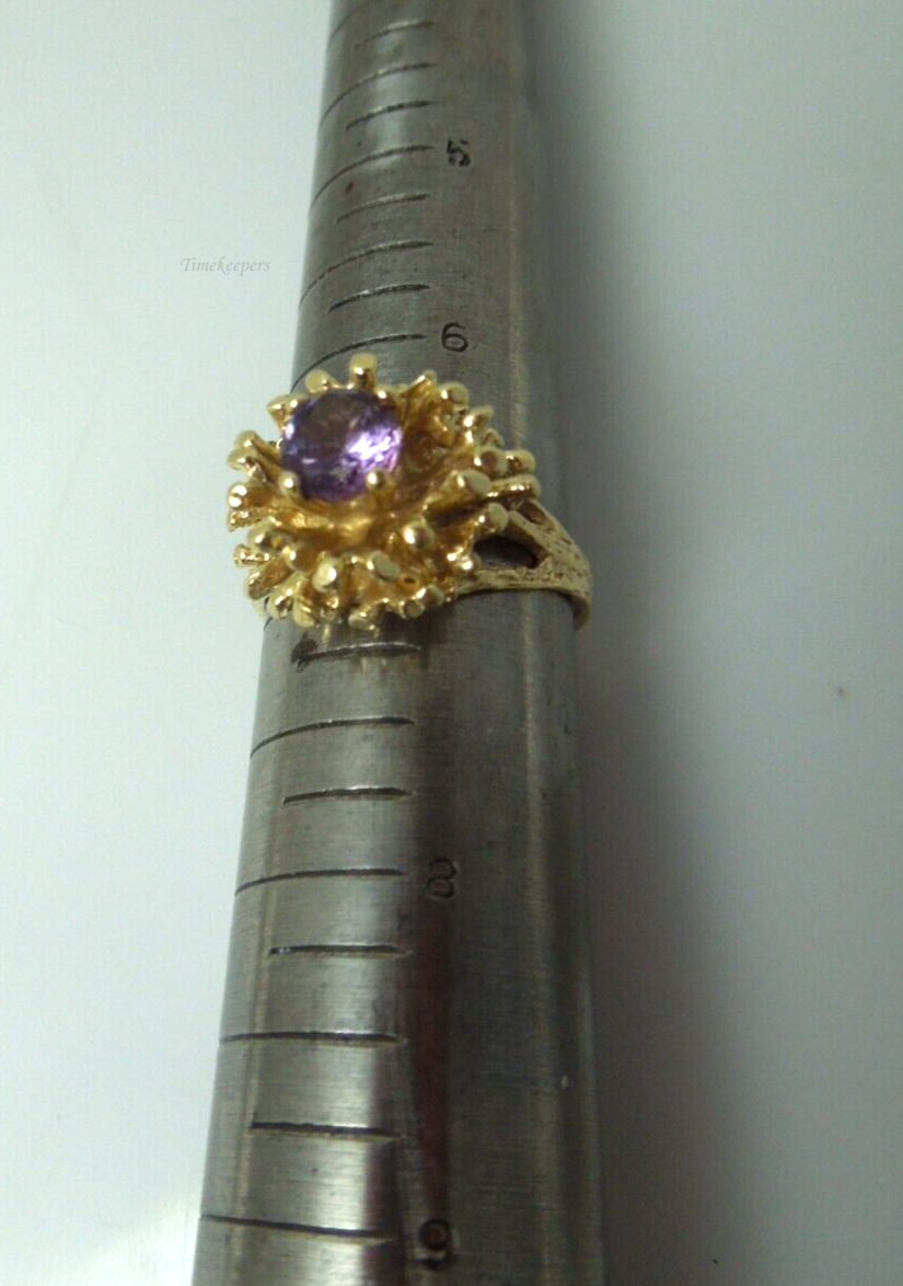 s879 10kt Yellow Gold  Synthetic Amethyst Ring Size 6 3/4  