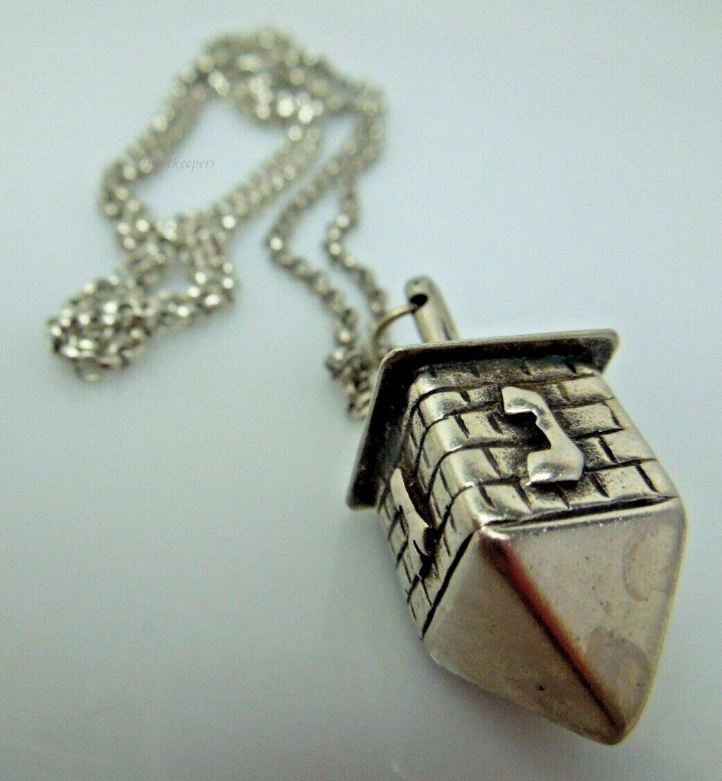 s963 Dreidel Necklace in Solid Sterling Silver Chain and Pendant 14g  