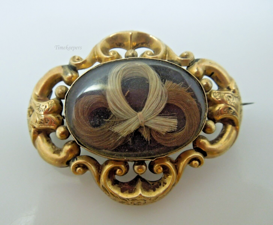 s976 VICTORIAN ANTIQUE 9kt Gold Victorian Mourning Hair Brooch