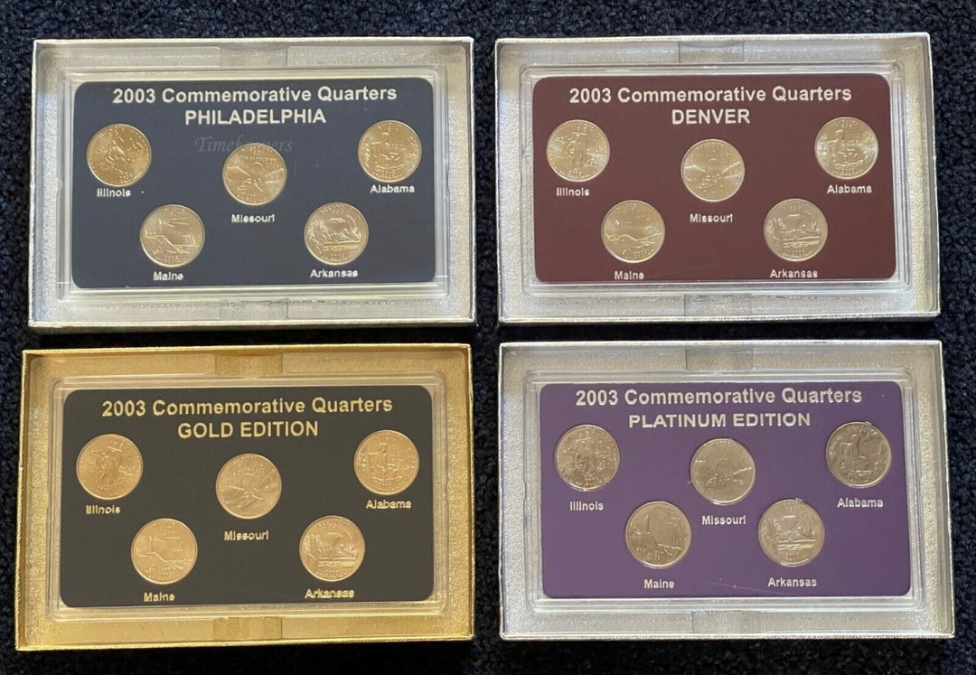 s529 Set of 4 Boxes 2003 Mint - 50 States Commemorative Quarters - Gold, Platinum, Denver, & Philly