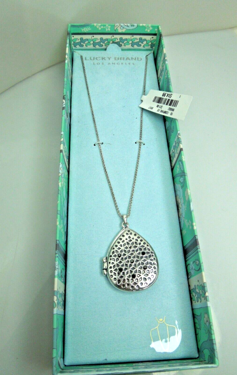 s853 Lucky Brand Los Angeles Silver tone Chain Water drop Pendant Long Necklace New in Box