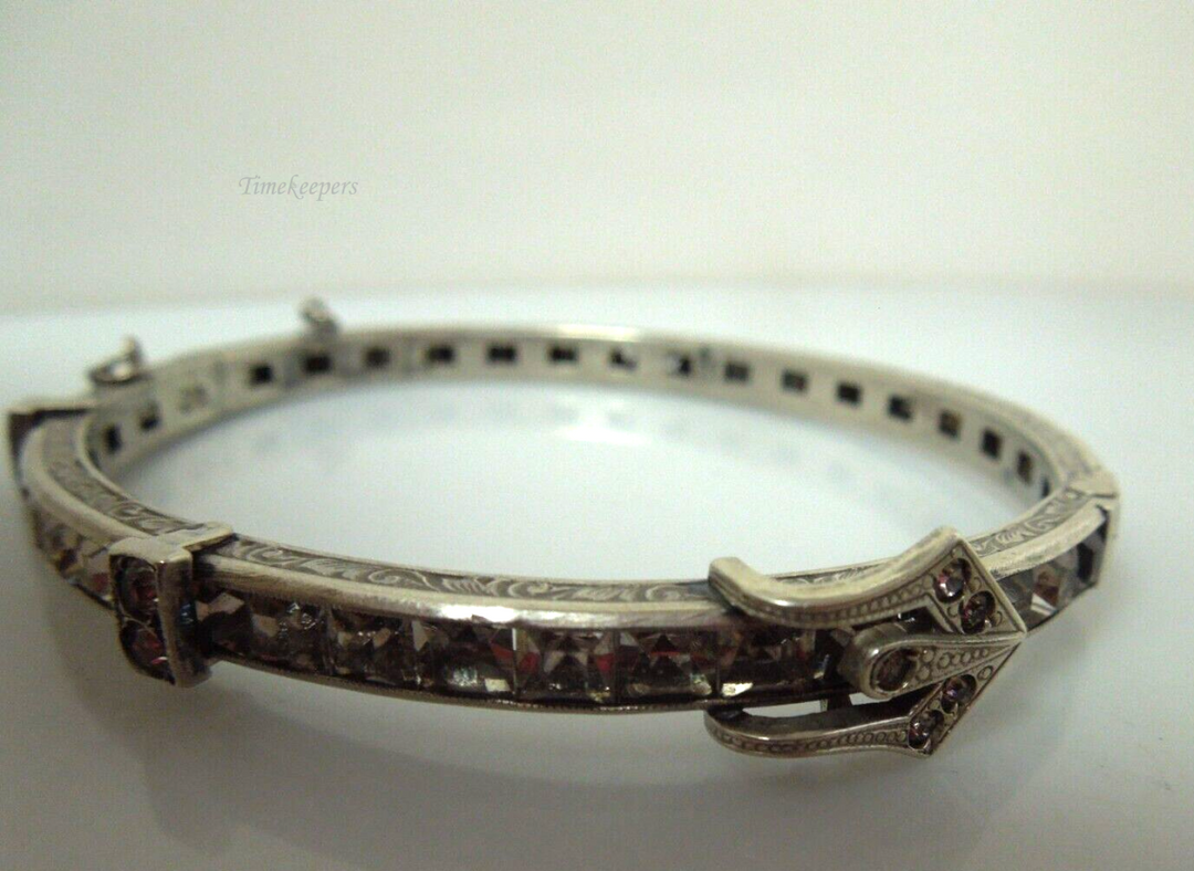 t058 Vintage Sterling Silver Cubic Zirconia Hinged Bracelet