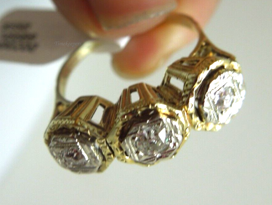 s902 14kt Yellow Gold Antique Diamond .25 cts Ring Size 7(US) Signed 