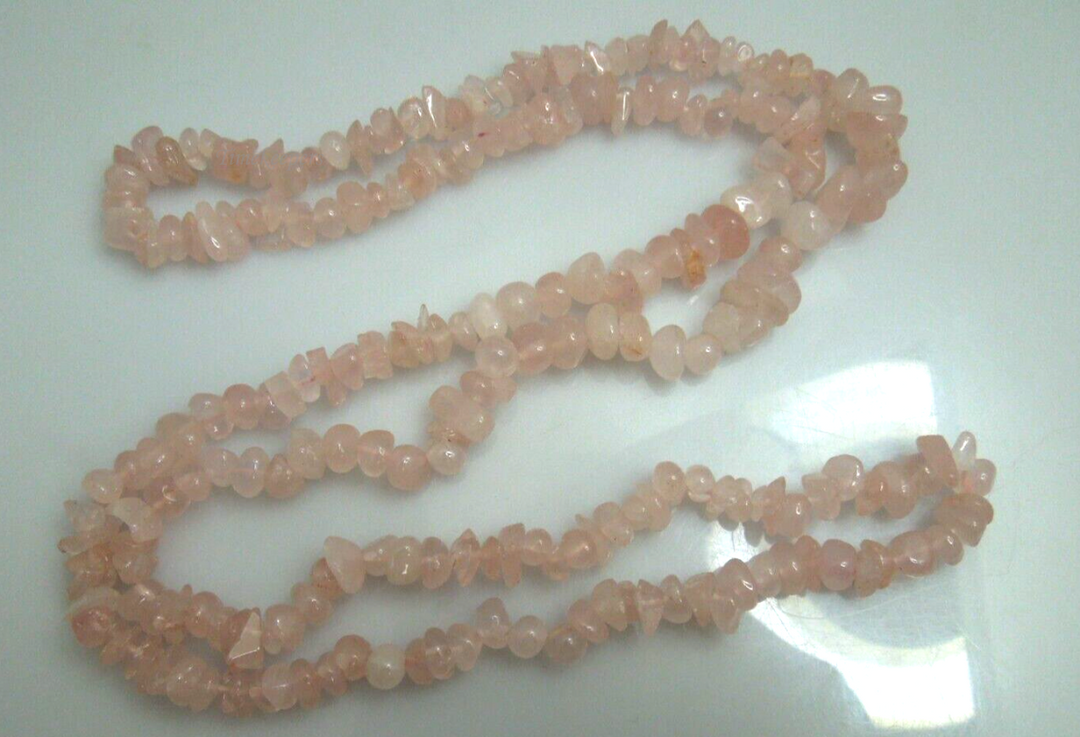 s296 Very Pretty Real Rose Quartz Beaded Long Necklace 32"