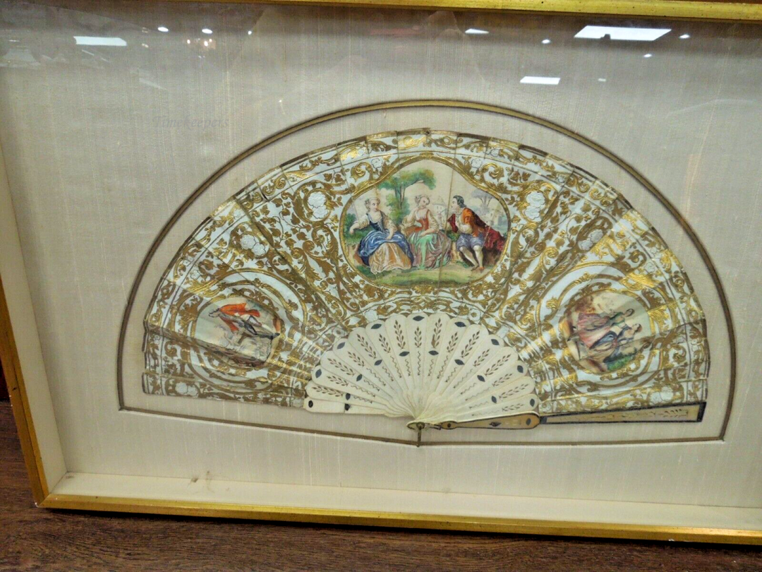 s971 Circa 1880 Continental Paper and Inlaid Fan with Wooden frame  