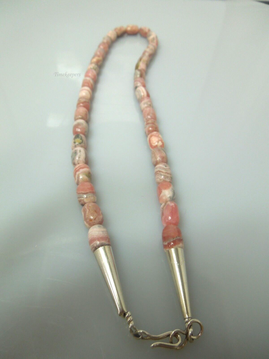 s107 Vintage Polished Pink Agate Necklace 19"