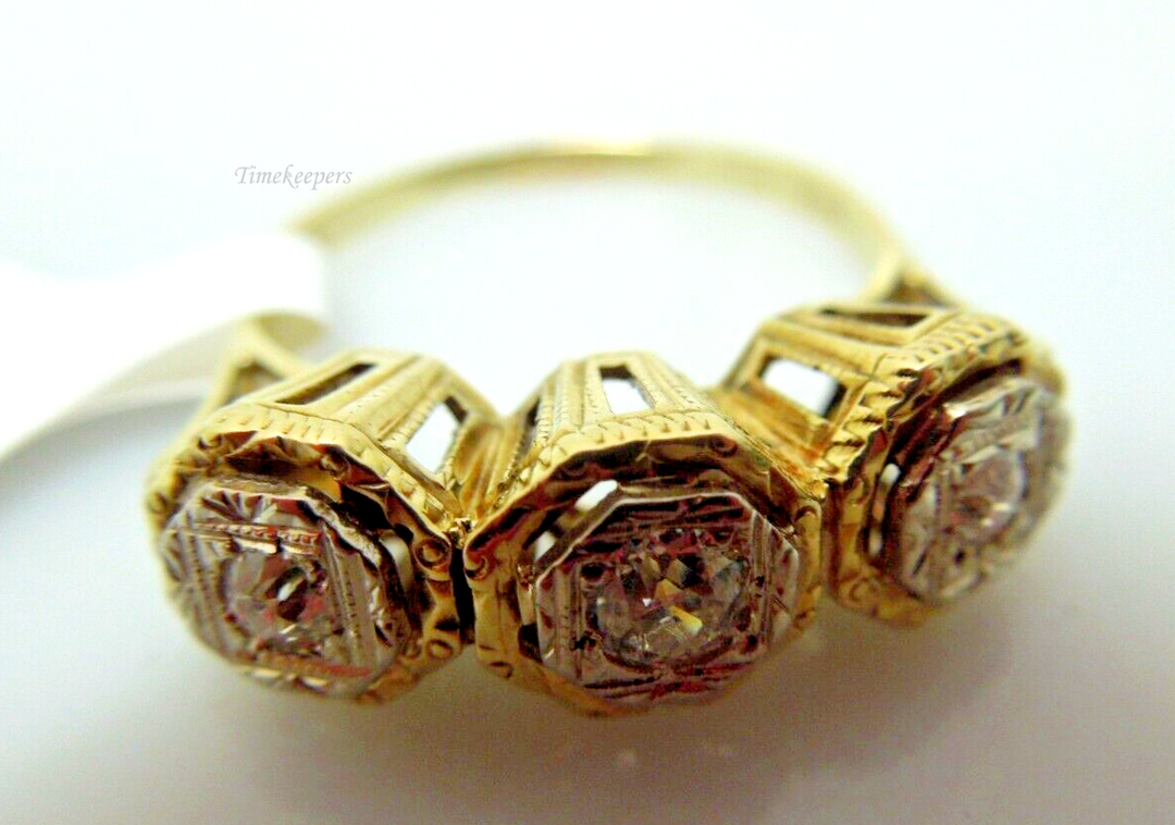 s902 14kt Yellow Gold Antique Diamond .25 cts Ring Size 7(US) Signed 