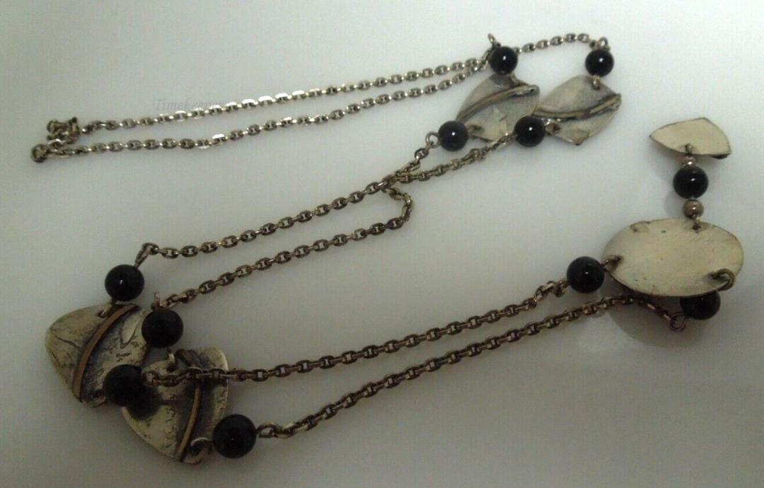 s741 Vintage Sterling Silver Black Onyx Long Necklace 23.4g