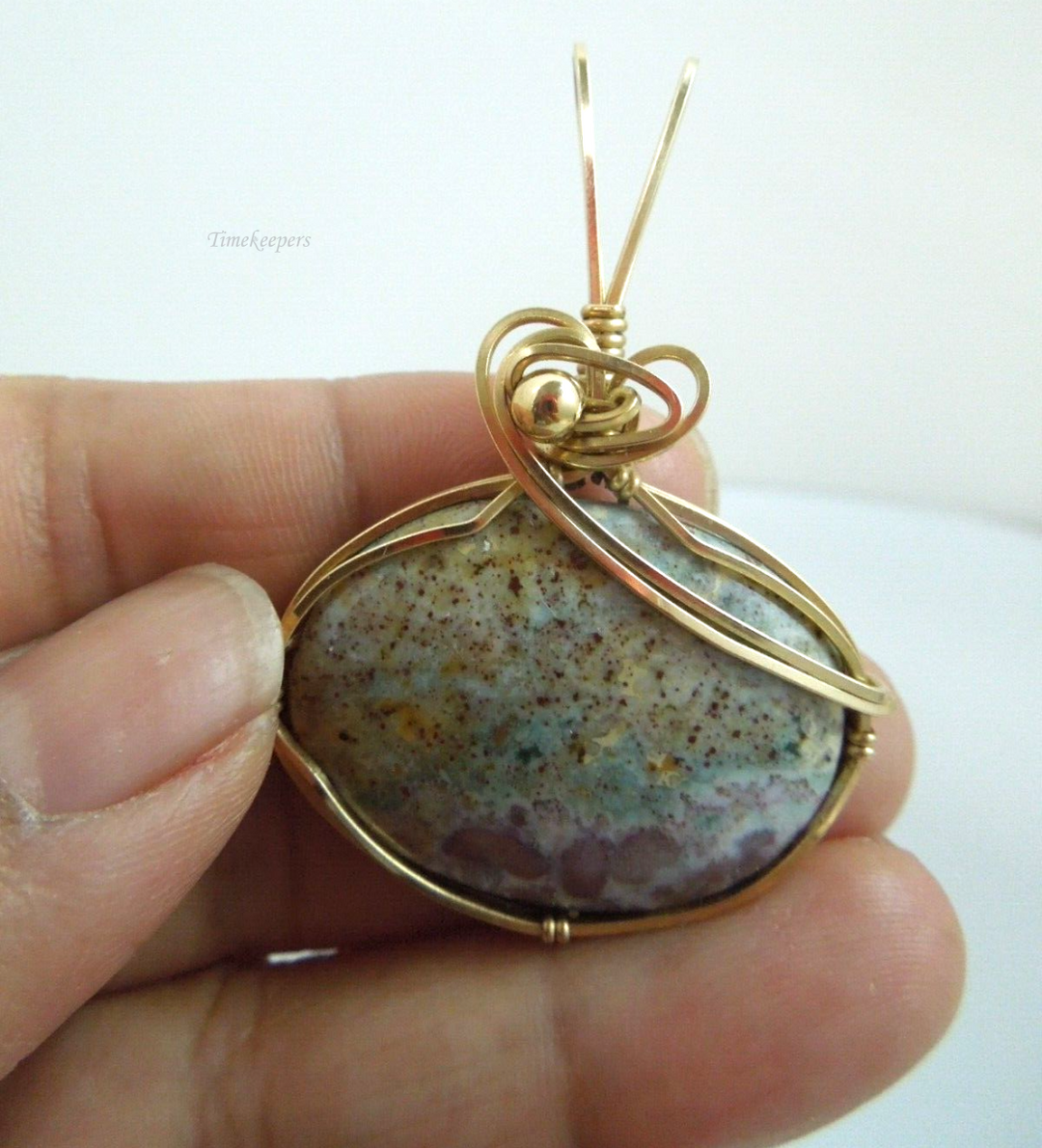 t070 Vintage Gold Filled Granite wire wrapped Pendant