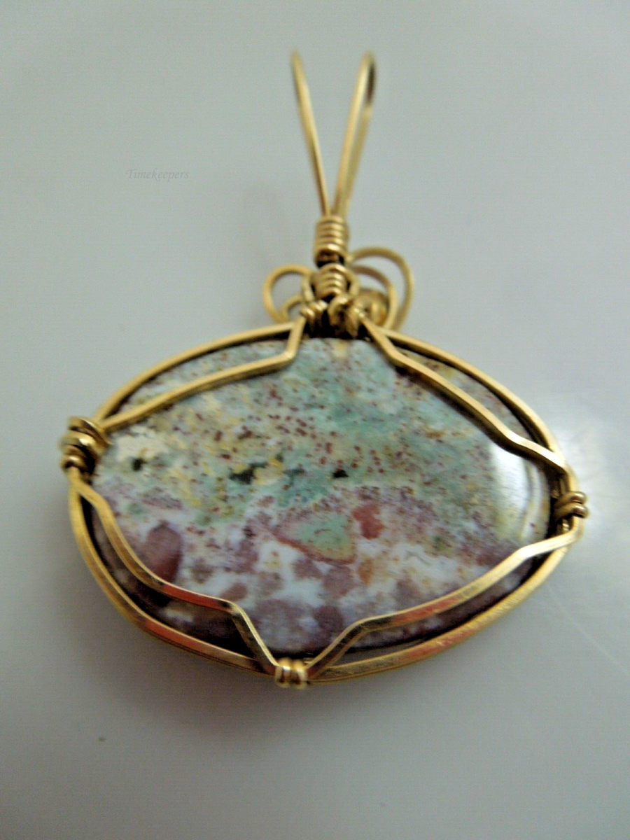 t070 Vintage Gold Filled Granite wire wrapped Pendant