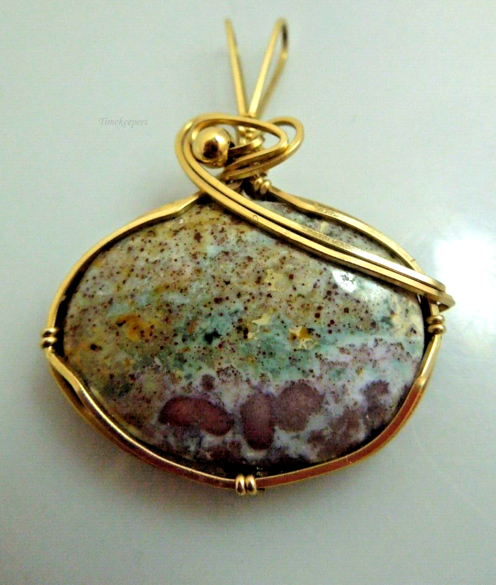 t070 Vintage Gold Filled Granite wire wrapped Pendant