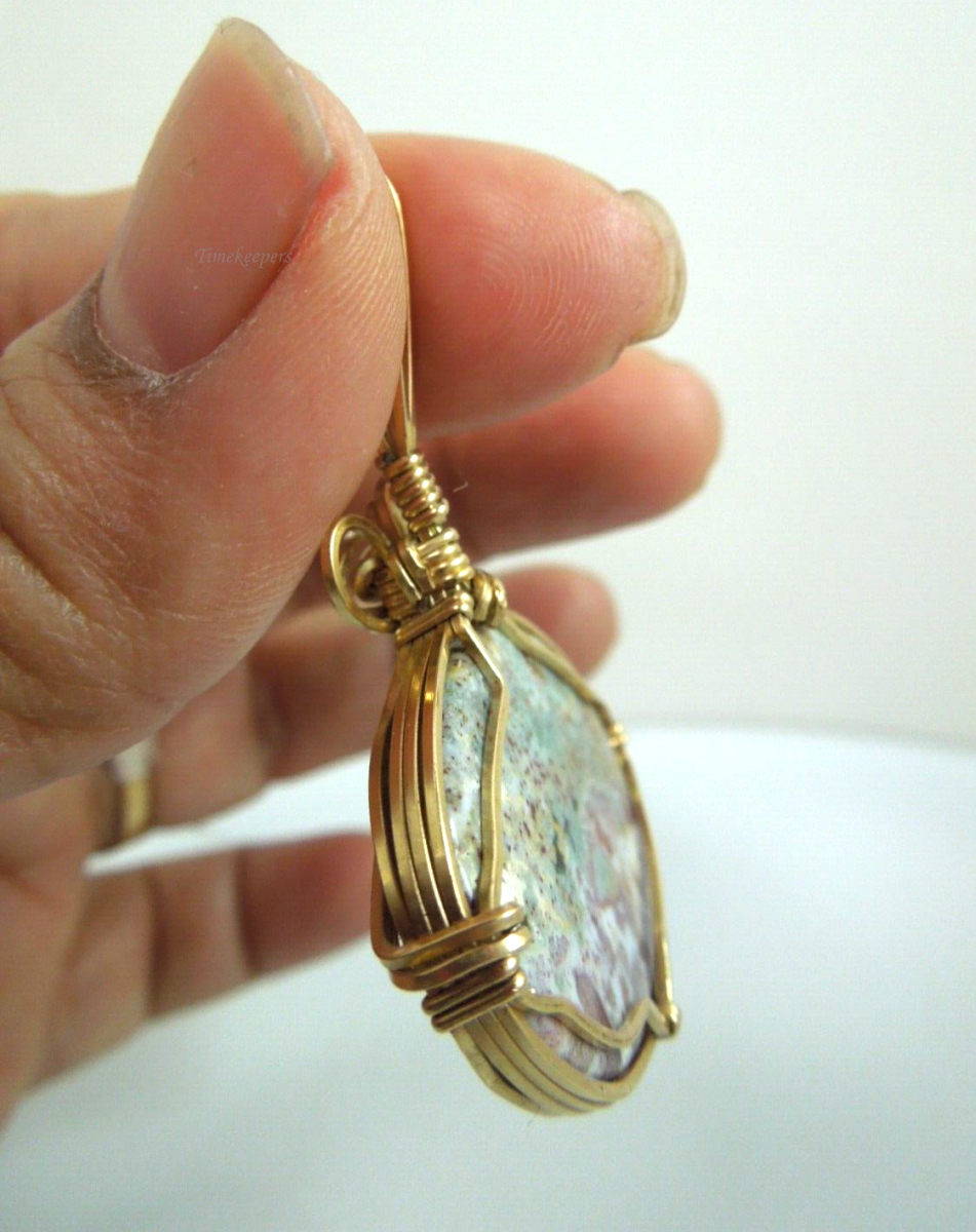 t070 Vintage Gold Filled Granite wire wrapped Pendant