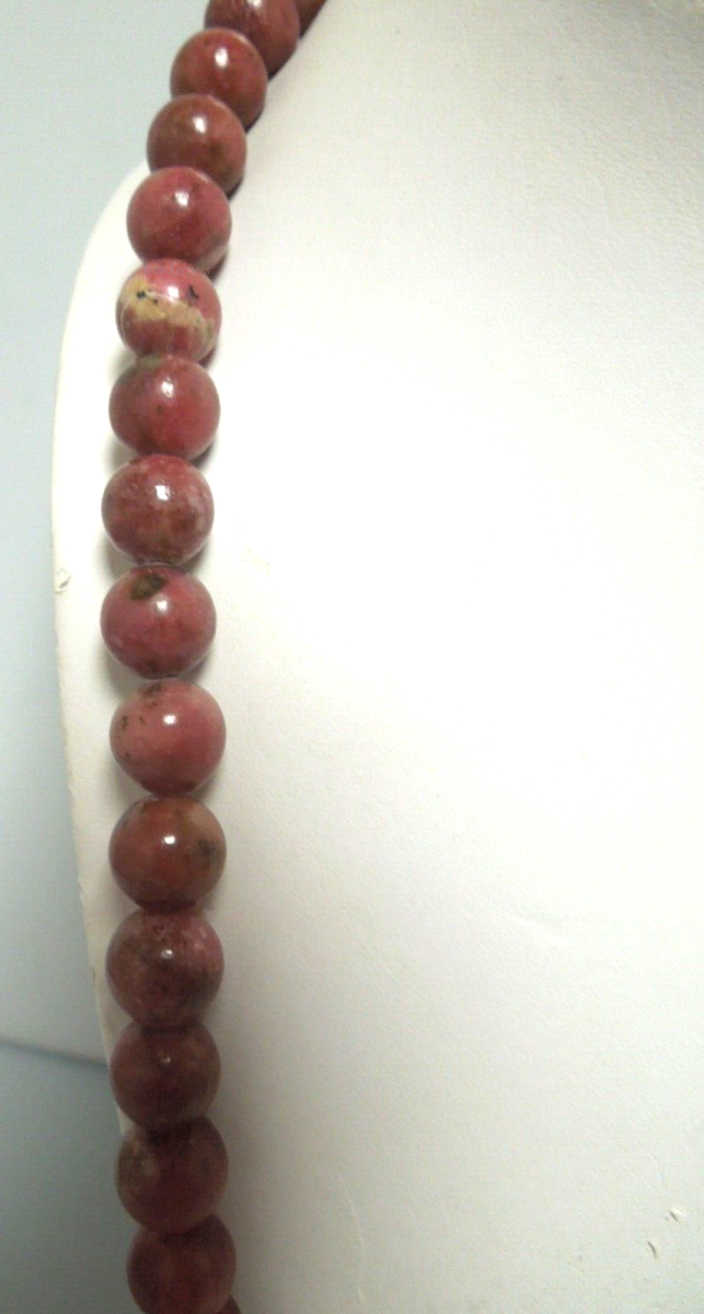 s109 Genuine Rhodonite Natural Gemstone 10mm Necklace 24"