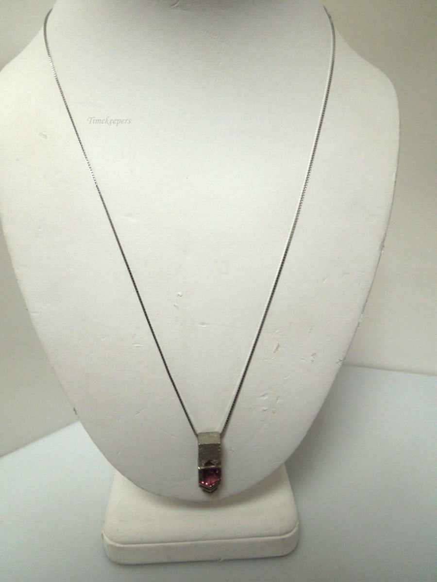 s164 14kt White Gold Diamond .06 cts Rubellite Gemstone Pendant Necklace 20"